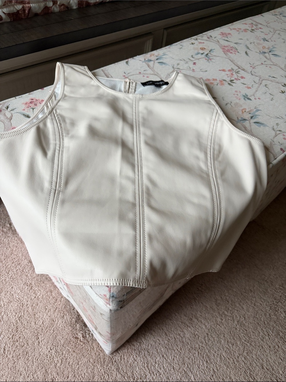 Faux-Leather White Cropped Tank Top
